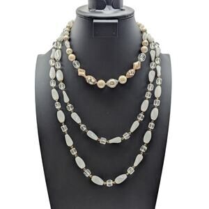 Lot of Two Vintage Glass Bead Glass Crystal Faux Pearl Necklaces